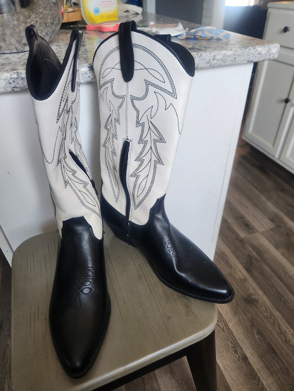 No Boundaries Classic Two-Tone Tall Black and White Cowboy Boots - Womens